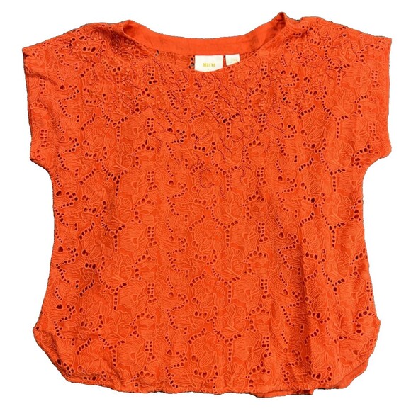 Maeve Anthropologie Karine Orange Floral Embroidered Beaded Lace Top Blouse Sz 4 - Picture 1 of 13